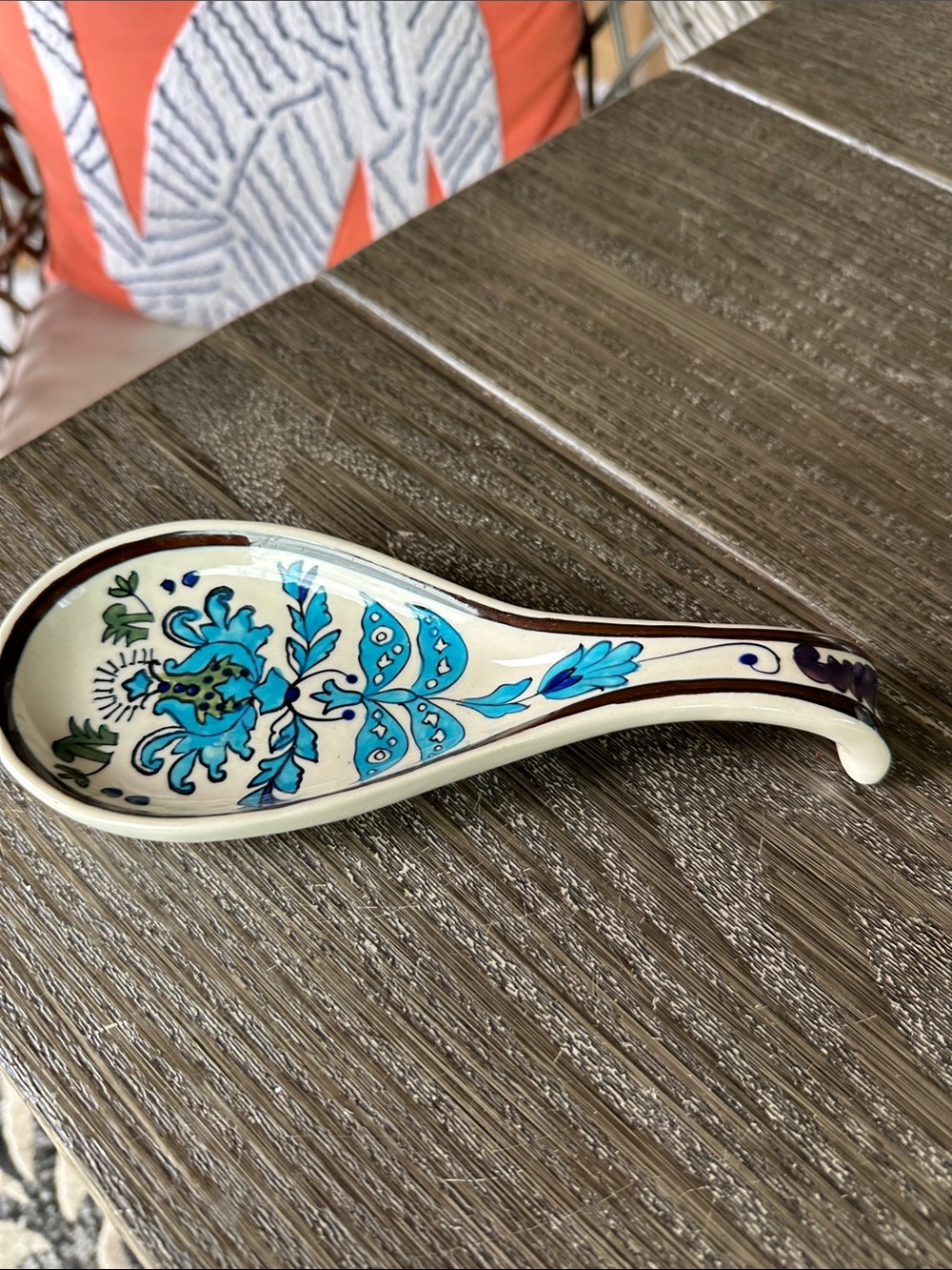 Turkish Iznik ceramic spoon rest collectible 8x3.5 stunning